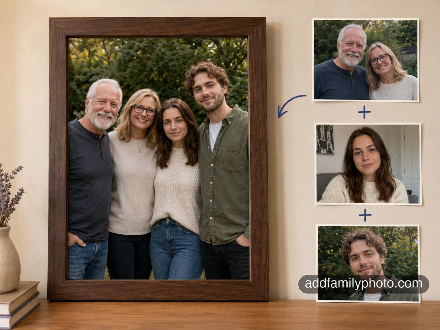 An AI photo composite adding a deceased loved one back into a family photo