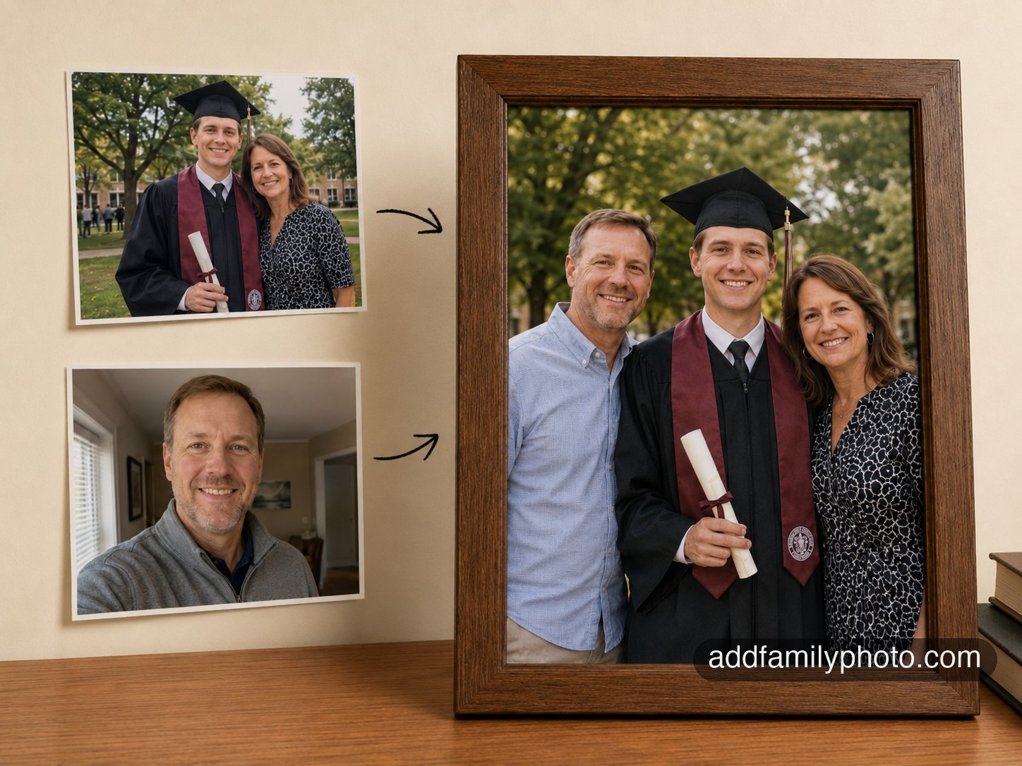 Example of a late father added back into a family milestone photo with AddFamilyPhoto